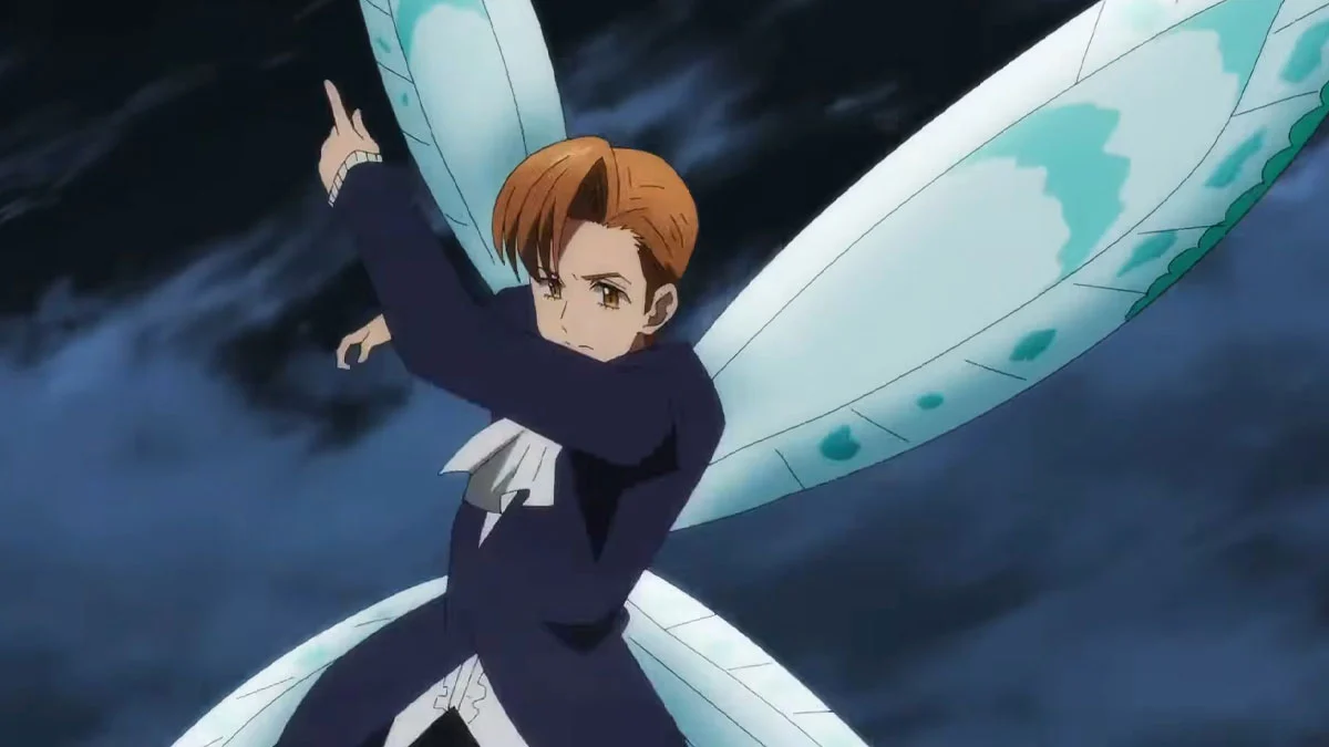King con sus alas completas en combate en Nanatsu no Taizai