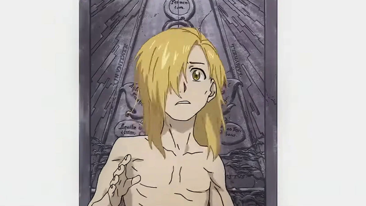Alphonse Elric atrapado en la Puerta de la Verdad, está muy delgado por falta de nutrientes